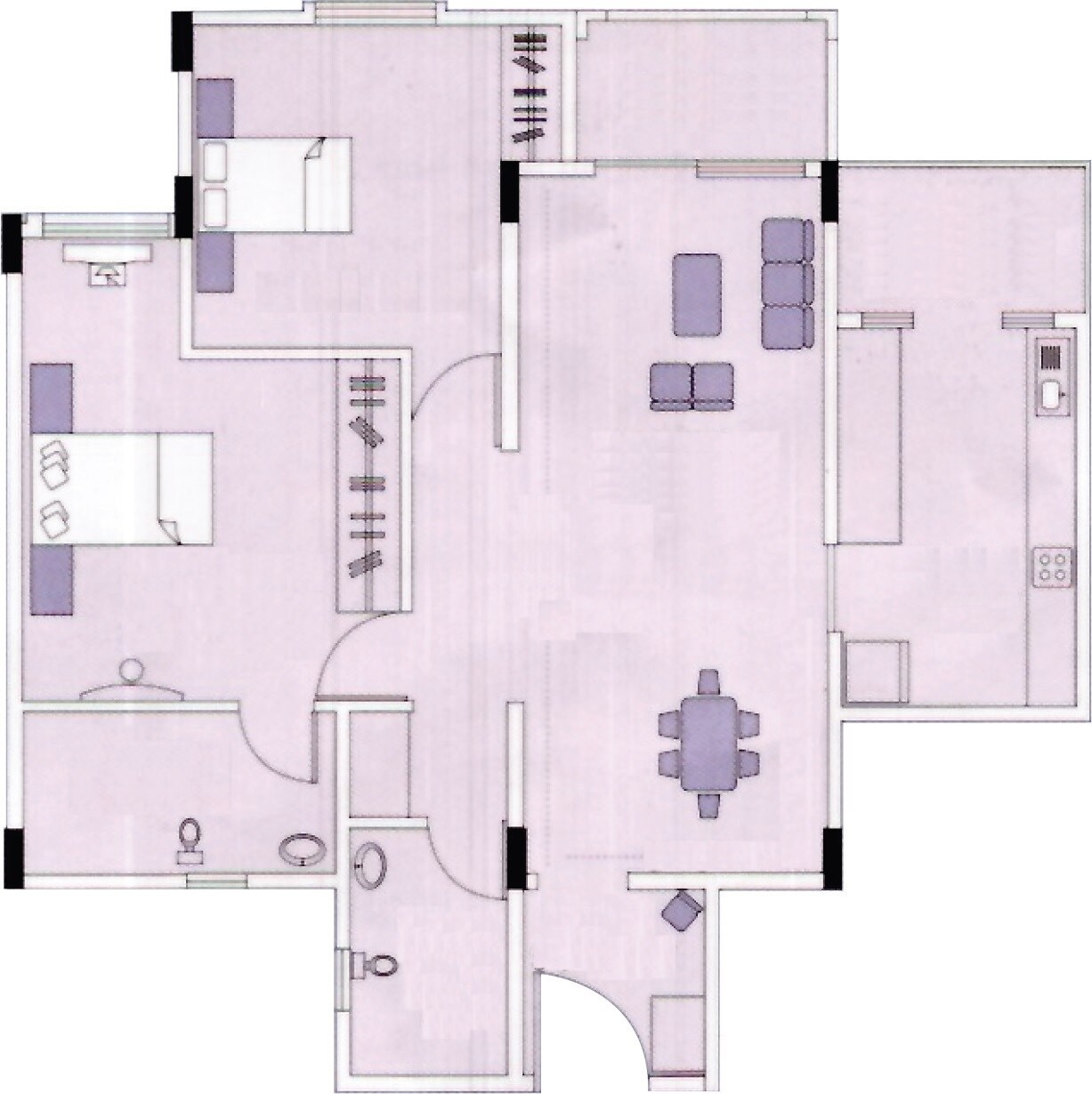 Floor plan of 2 BHK 1175 Sq. Ft. Apartment in Brigade Millennium Mayflower, Bangalore