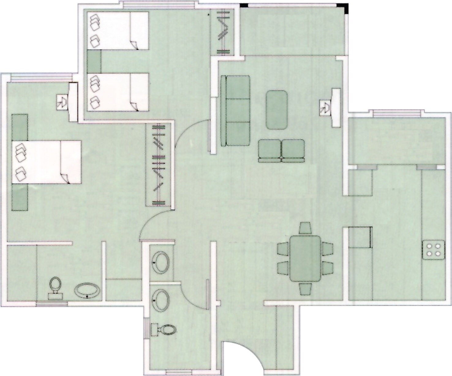 Floor plan of 2 BHK 1270 Sq. Ft. Apartment in Brigade Millennium Mayflower, Bangalore