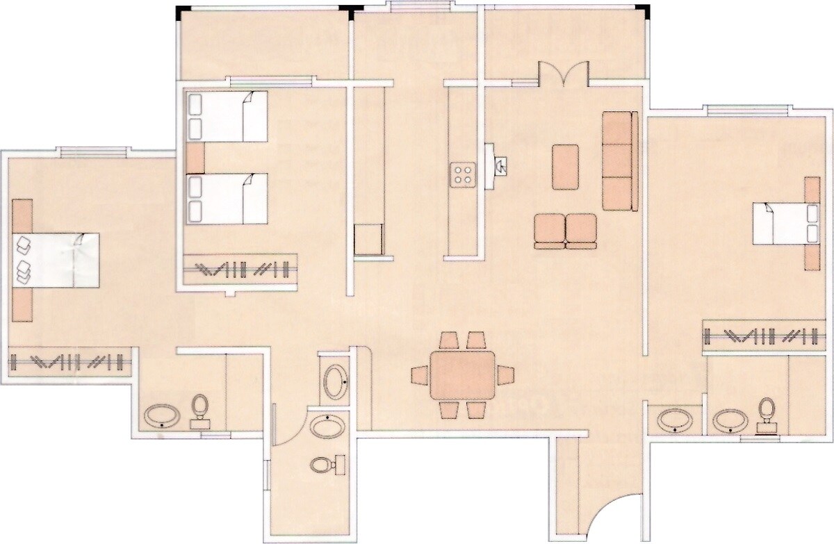 Floor plan of 3 BHK 1450 Sq. Ft. Apartment in Brigade Millennium Mayflower, Bangalore