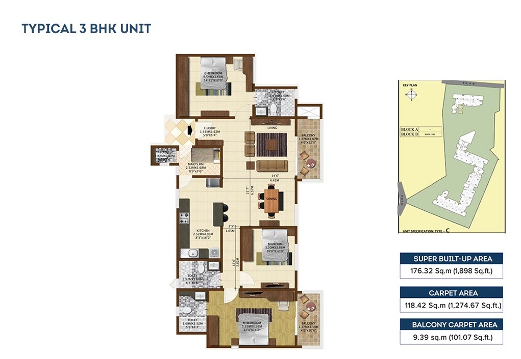 Other, brigade-northridge 3 Bedroom 1898 Sq.Ft. Apartment In Agrahara Badavane Bangalore 10003998