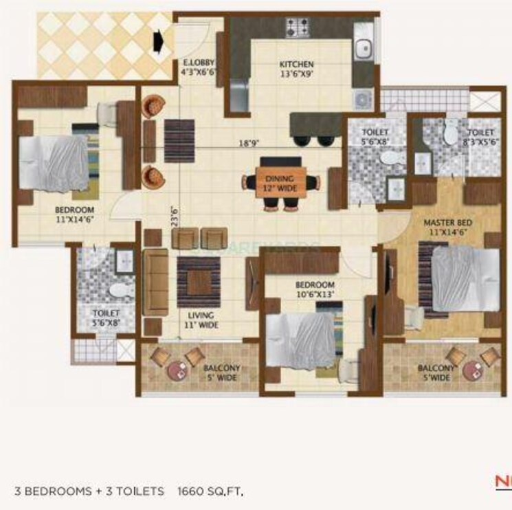 Other, brigade-northridge 3 Bedroom 1670 Sq.Ft. Apartment In Kogilu Road Bangalore 8837460
