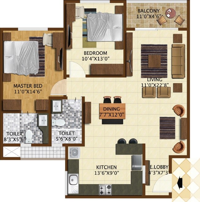 2 BHK 1290 Sq. Ft. Apartment