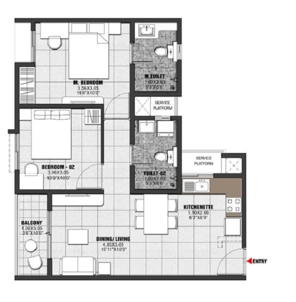 2 BHK 1010 Sq. Ft. Apartment