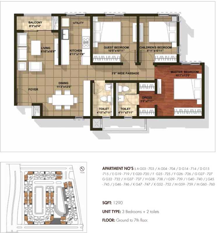 3 BHK 1290 Sq. Ft. Apartment
