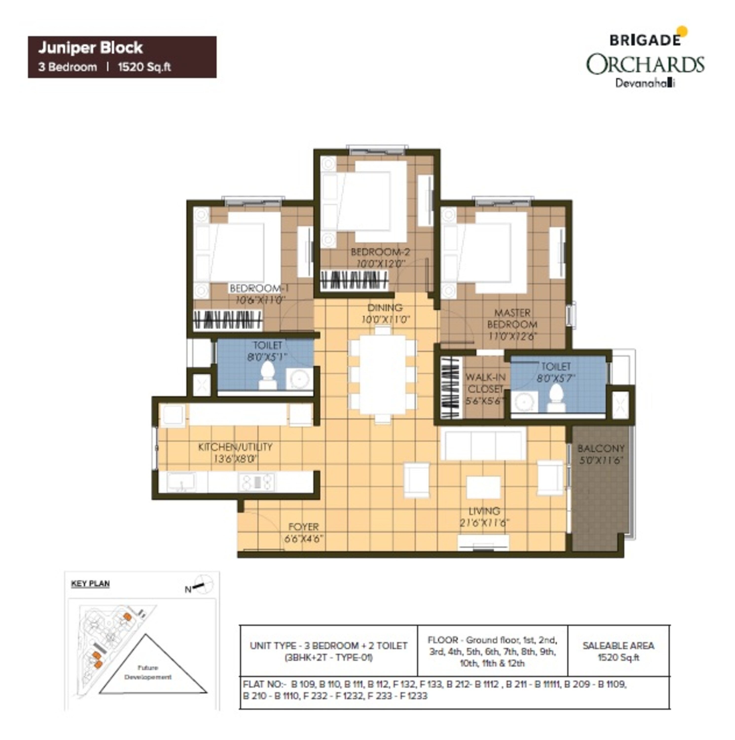 brigade orchards juniper apartment 3bhk 1520sqft 1