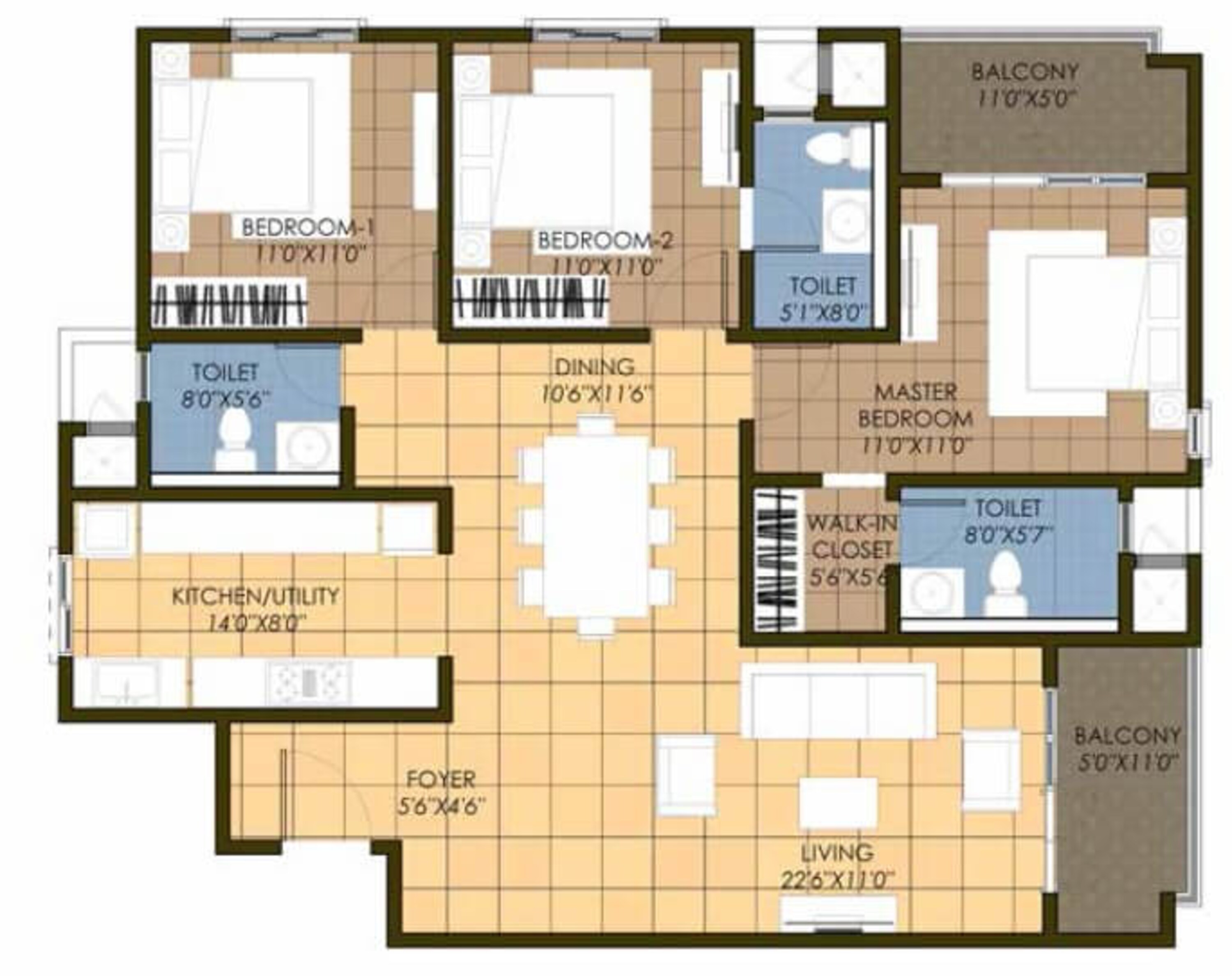 Image For 3 Bhk Floor Plans Of Brigade Orchards Juniper In