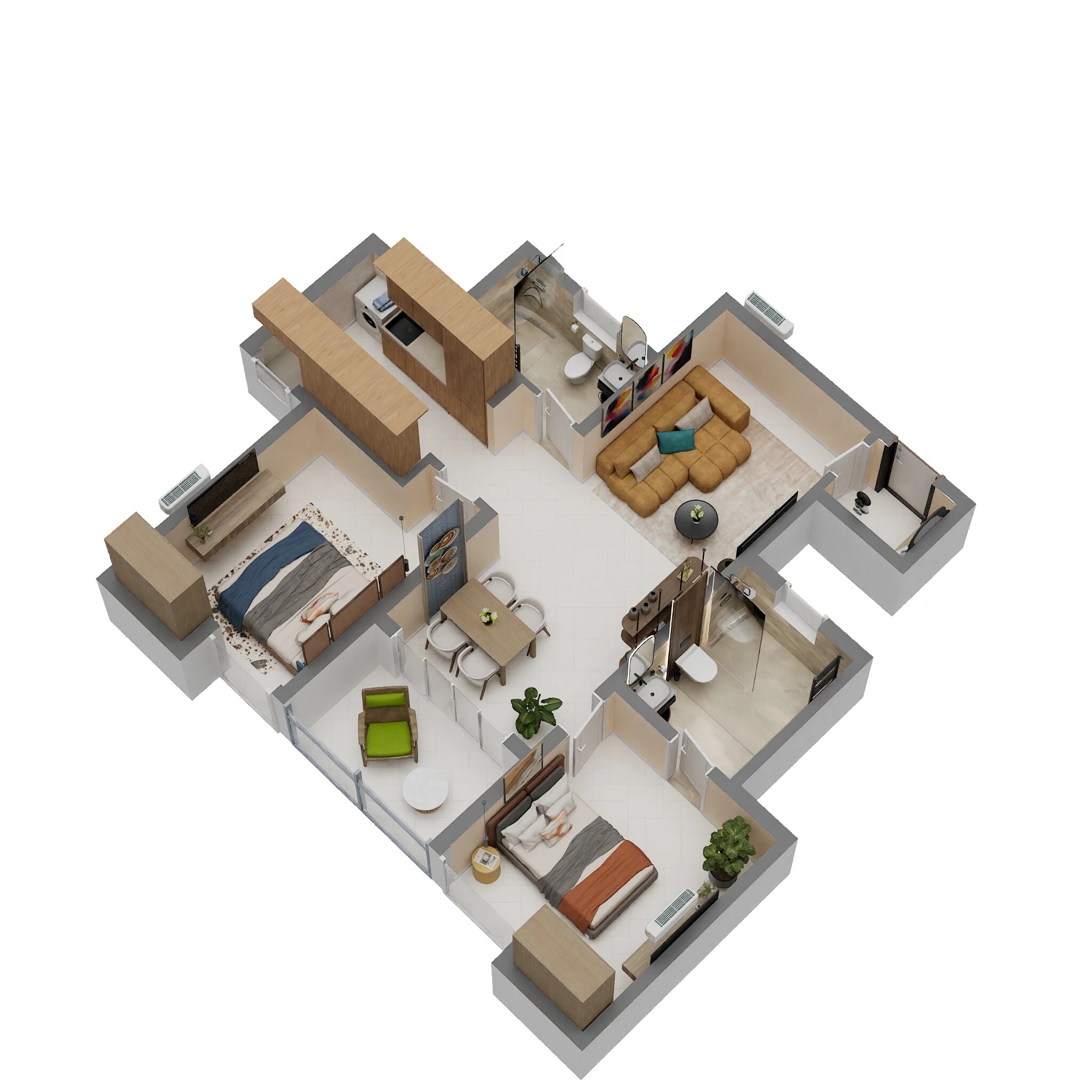 Floor plan of 2 BHK 1224 Sq. Ft. Apartment in Brigade Orchards Laurel And Maple, Bangalore