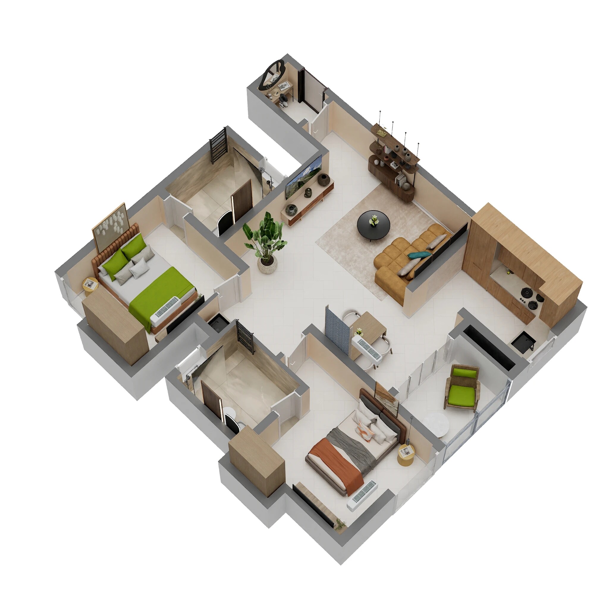 Floor plan of 2 BHK 1461 Sq. Ft. Apartment in Brigade Orchards Laurel And Maple, Bangalore