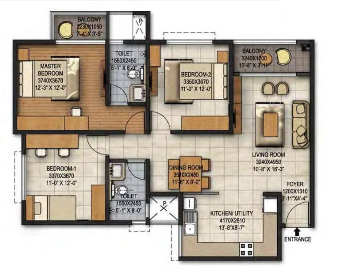 Other, brigade-panorama 3 Bedroom 1450 Sq.Ft. Apartment In Mysore Road Bangalore 9095438