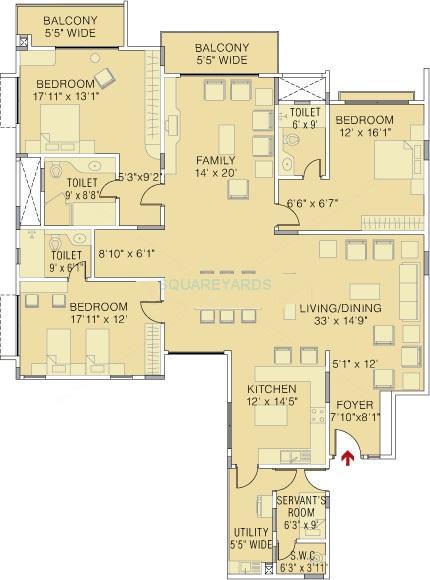 Floor plan of 3 BHK 3150 Sq. Ft. Apartment in Brigade Petunia, Bangalore