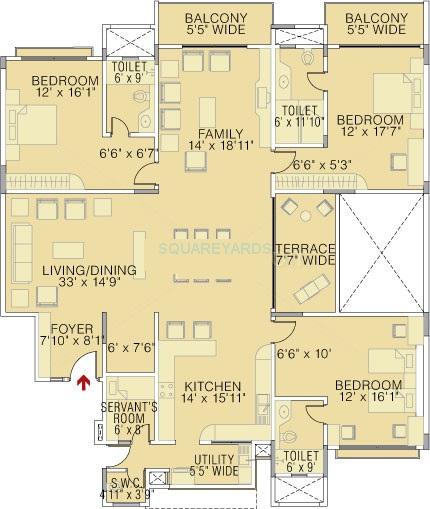 Floor plan of 3 BHK 3250 Sq. Ft. Apartment in Brigade Petunia, Bangalore