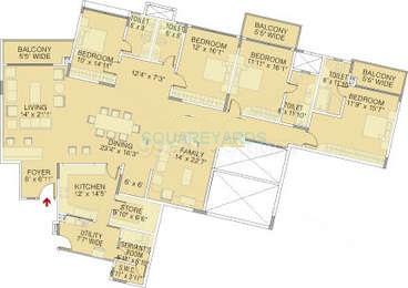 Floor plan of 3 BHK 3350 Sq. Ft. Apartment in Brigade Petunia, Bangalore