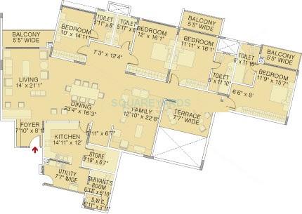 Floor plan of 4 BHK 4000 Sq. Ft. Apartment in Brigade Petunia, Bangalore