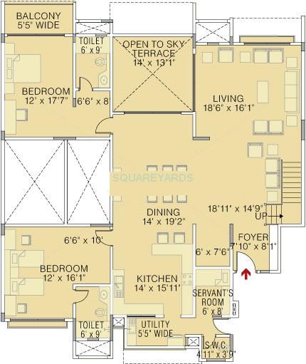 Floor plan of 4 BHK 4400 Sq. Ft. Apartment in Brigade Petunia, Bangalore