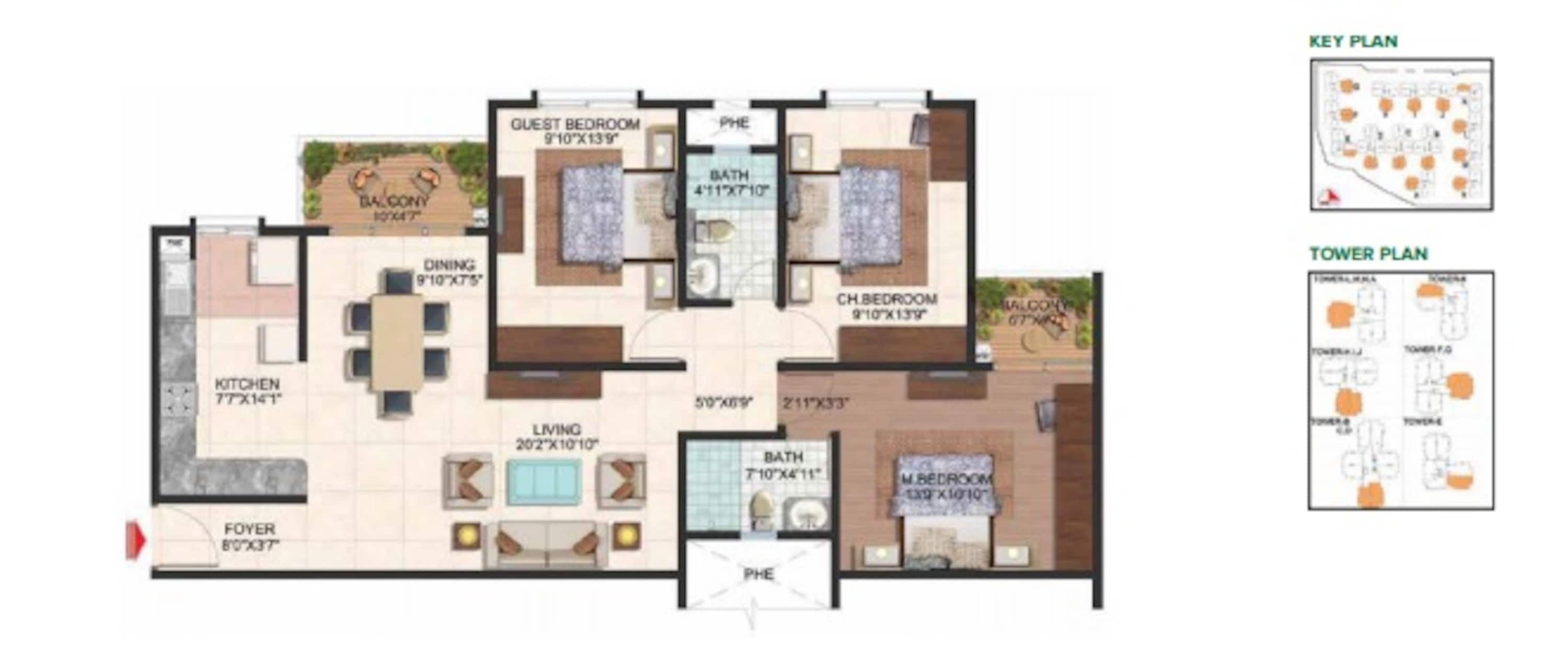 brigade plumeria lifestyle apartment 3bhk 1460sqft111