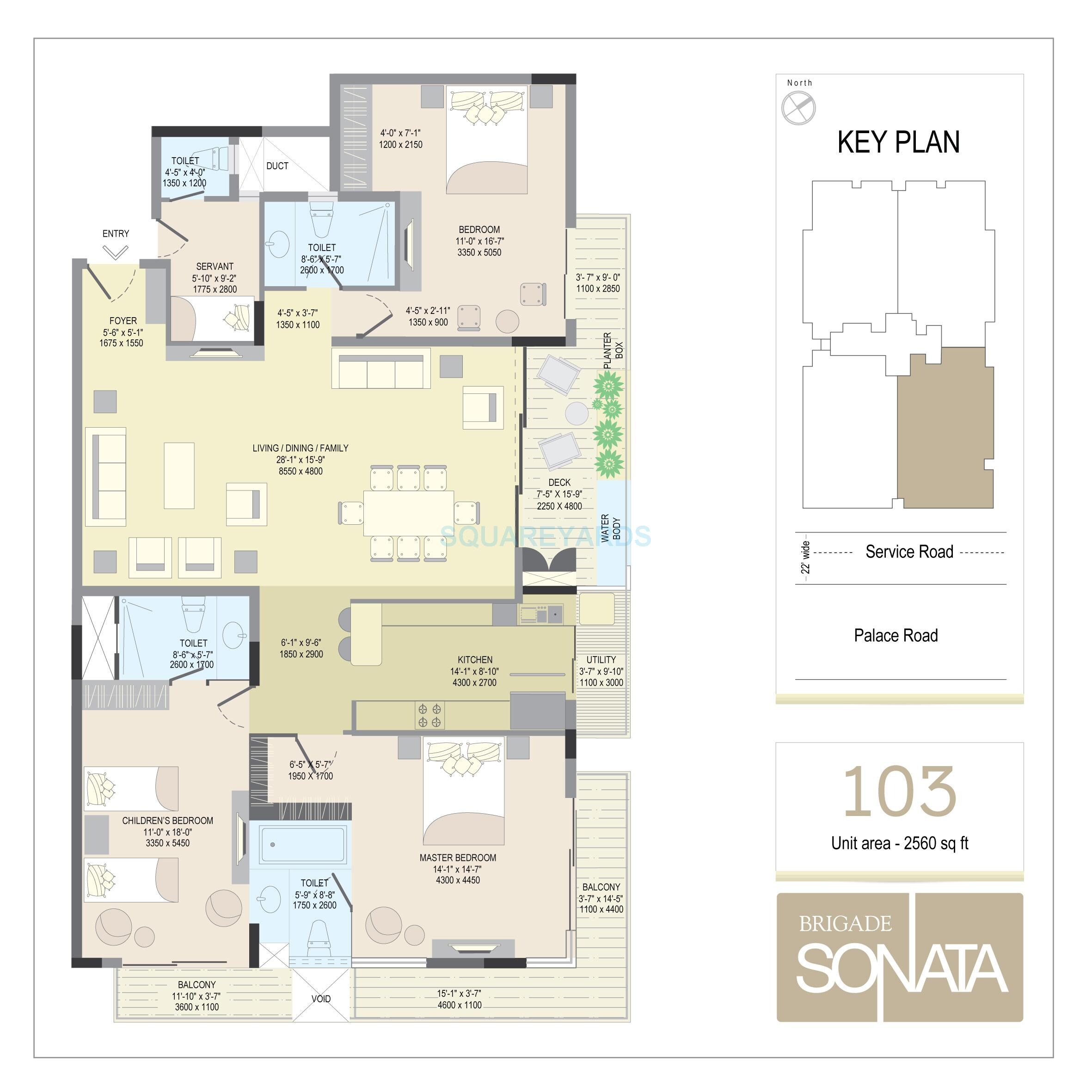 Floor plan of 3 BHK 2560 Sq. Ft. Apartment in Brigade Sonata, Bangalore