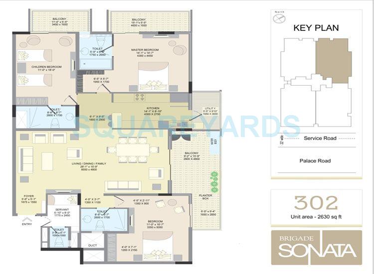 Floor plan of 3 BHK 2630 Sq. Ft. Apartment in Brigade Sonata, Bangalore