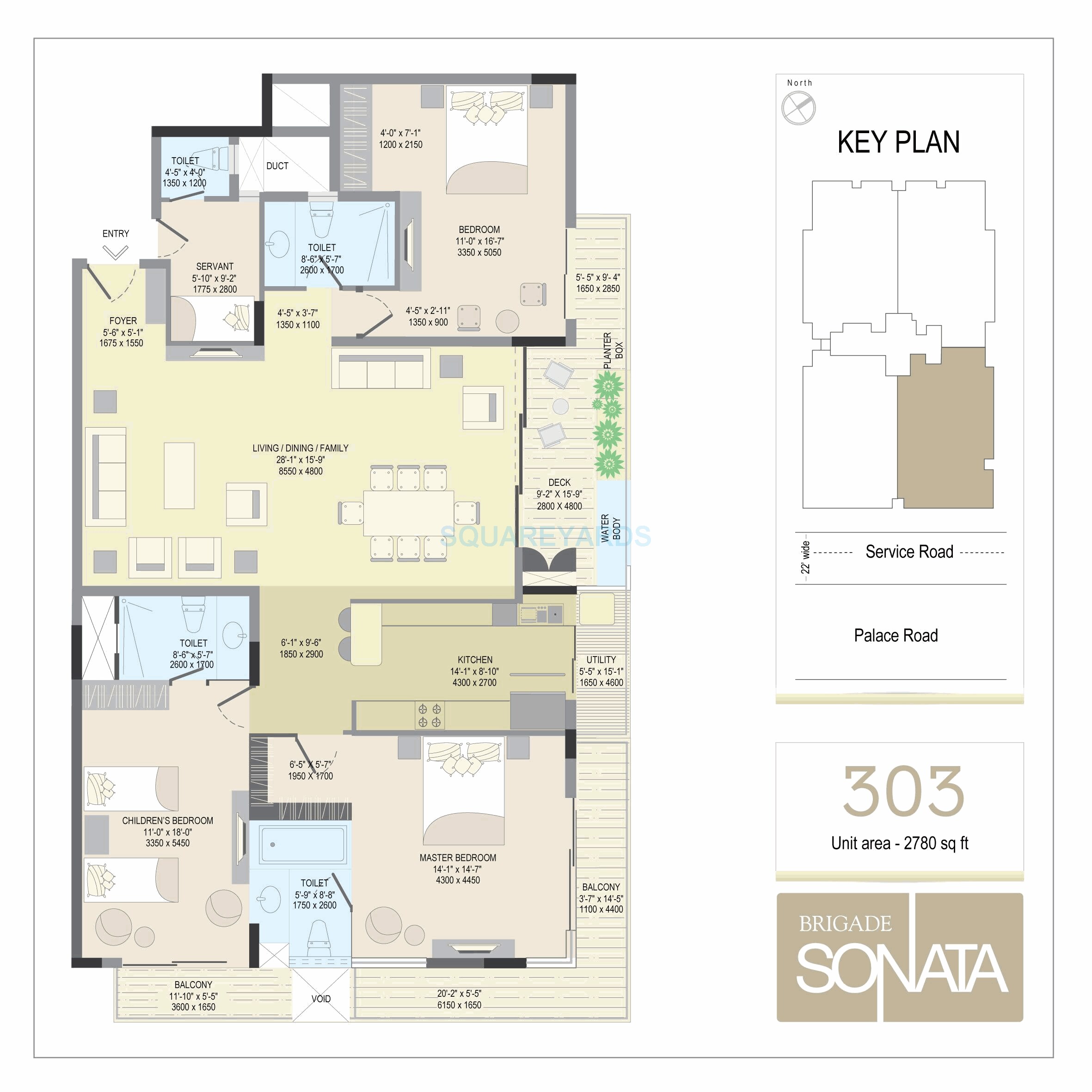 Floor plan of 3 BHK 2780 Sq. Ft. Apartment in Brigade Sonata, Bangalore