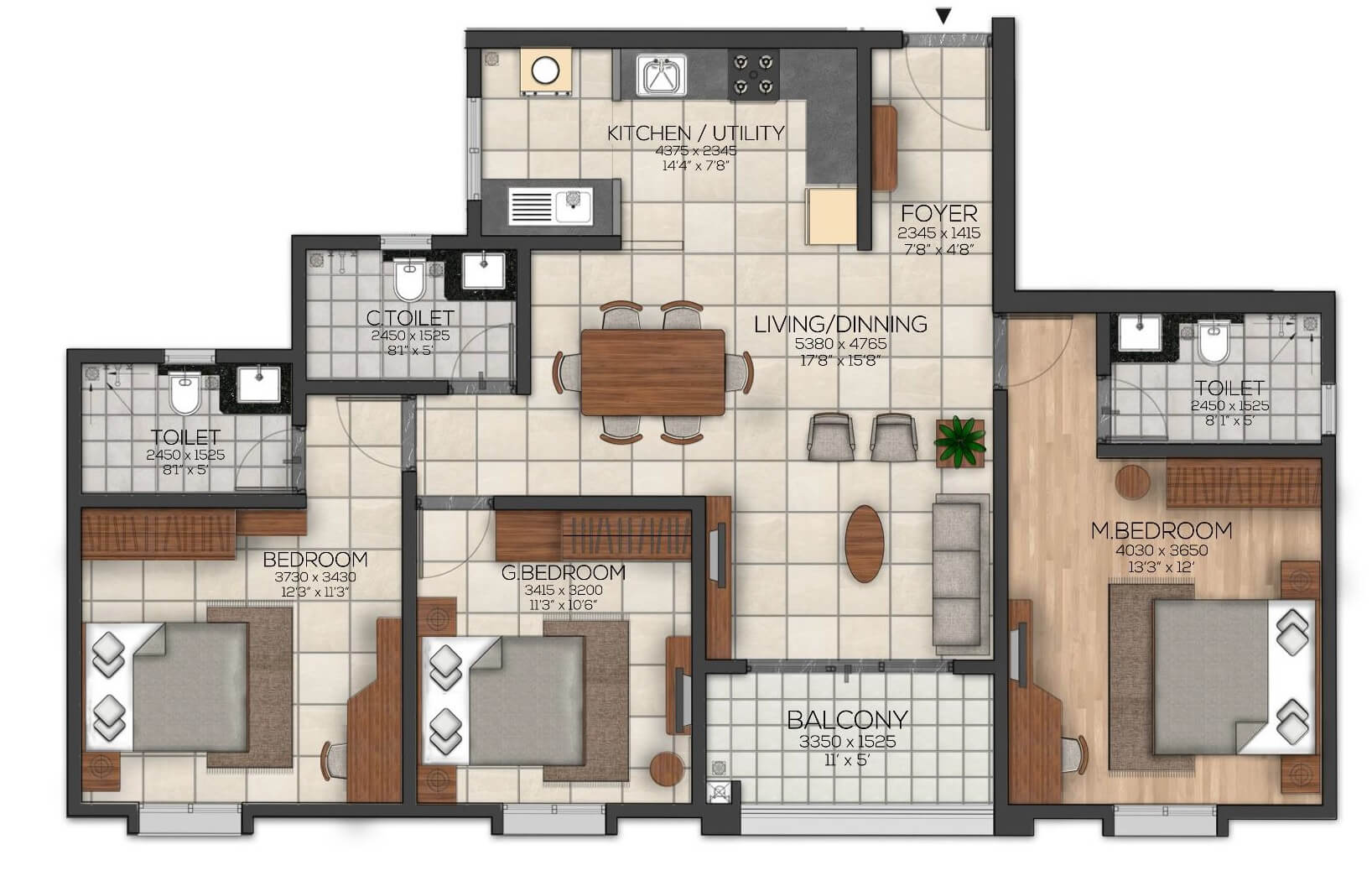  3 BHK Apartment at Brigade Cornerstone Utopia, Varthur – for Rent