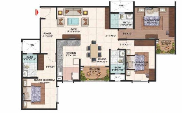 3 BHK 1600 Sq. Ft. Apartment