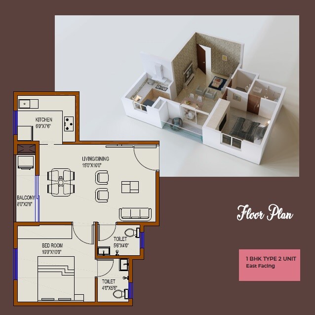 Floor plan of 1 BHK 513 Sq. Ft. Apartment in Bright Tulip, Bangalore
