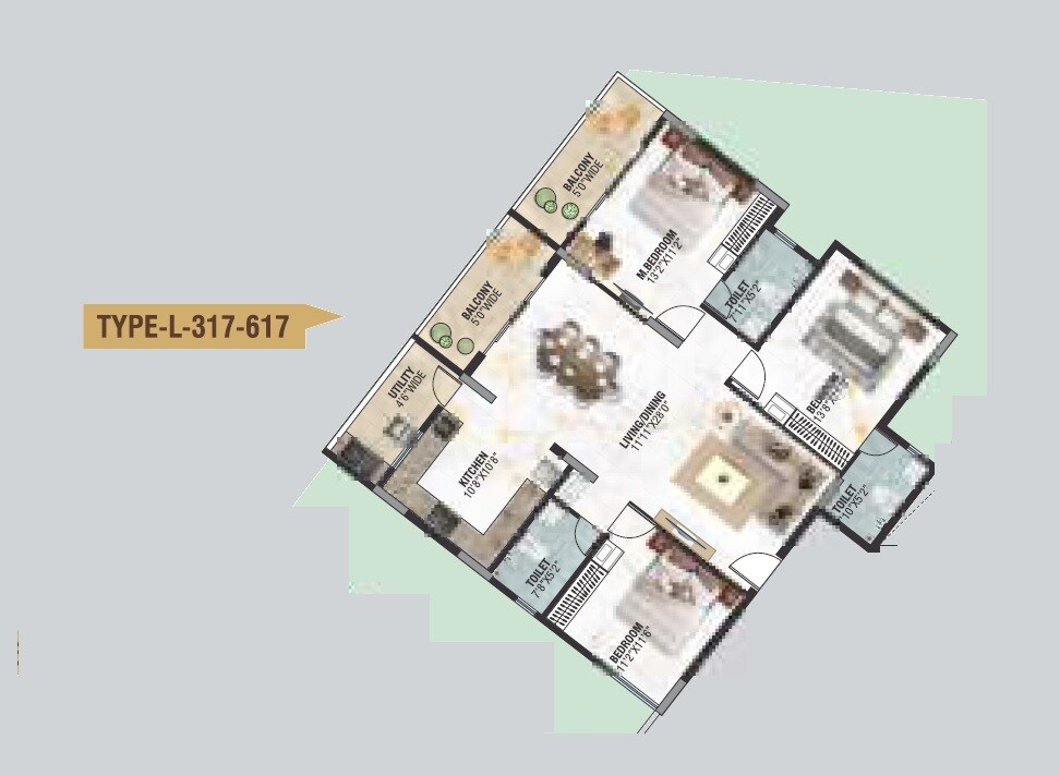 Floor plan of 3 BHK 1786 Sq. Ft. Apartment in BRR North Excellency, Bangalore