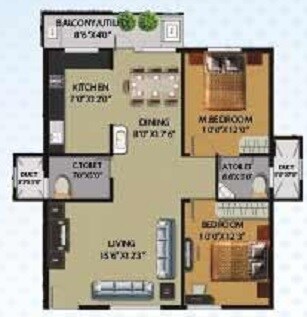 Floor plan of 2 BHK 1090 Sq. Ft. Apartment in Brundavan Gardenia, Bangalore