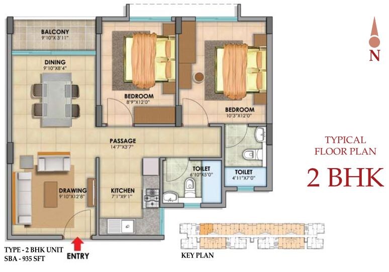 2 BHK 935 Sq. Ft. Apartment