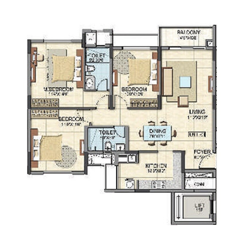 Floor plan of 2 BHK 1415 Sq. Ft. Apartment in BSCPL Bollineni Silas, Bangalore