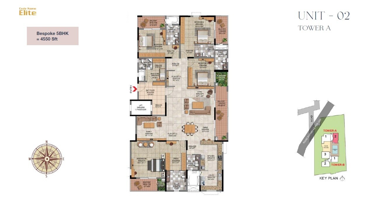 Floor plan of 5 BHK 4550 Sq. Ft. Apartment in BSCPL Bollineni Vienna, Bangalore
