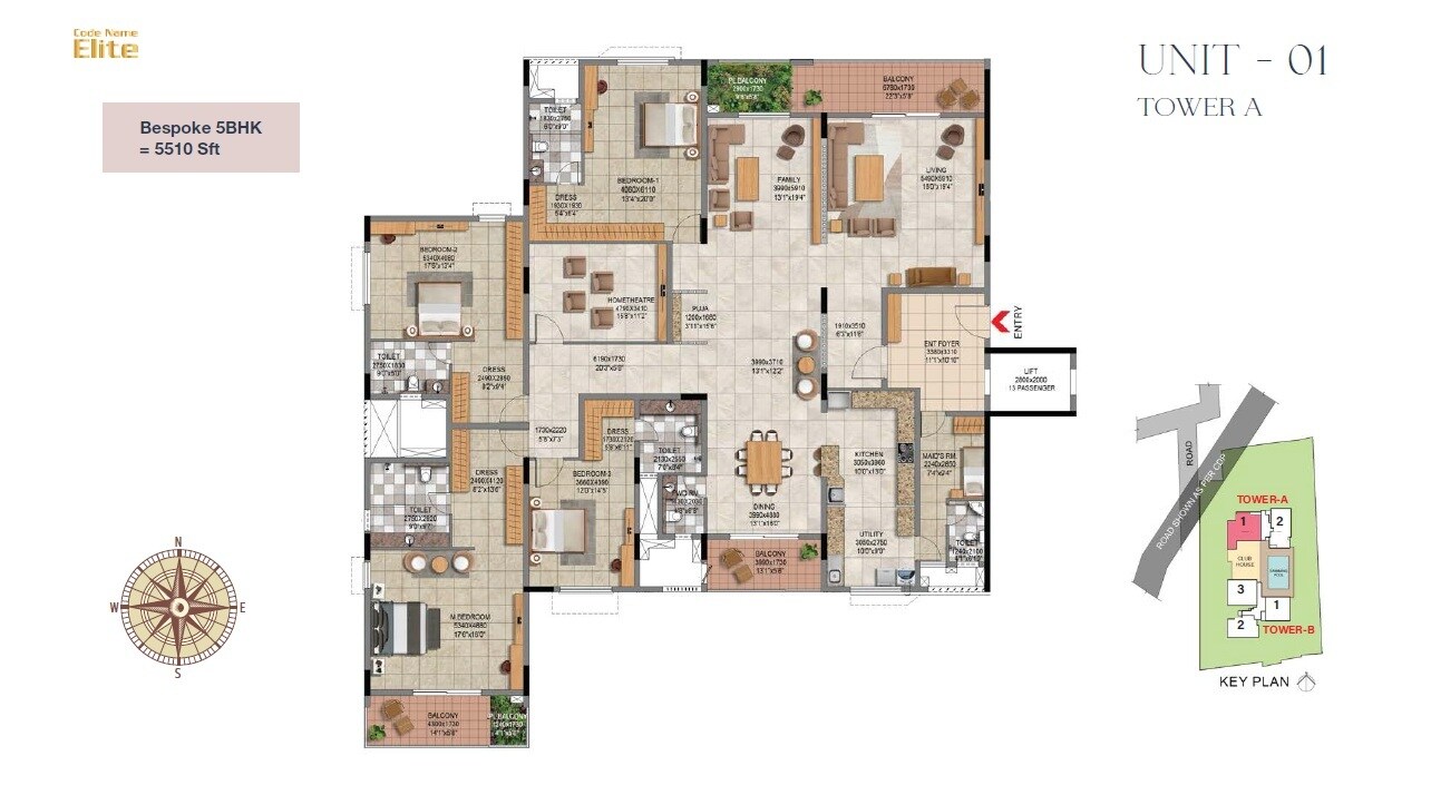 Floor plan of 5 BHK 5510 Sq. Ft. Apartment in BSCPL Bollineni Vienna, Bangalore