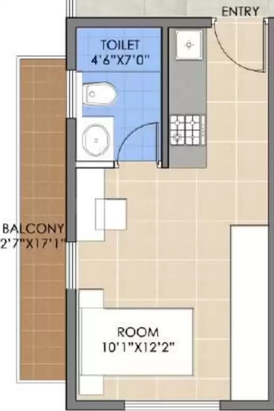 Floor plan of 1 BHK 320 Sq. Ft. Apartment in BSR Zest, Bangalore