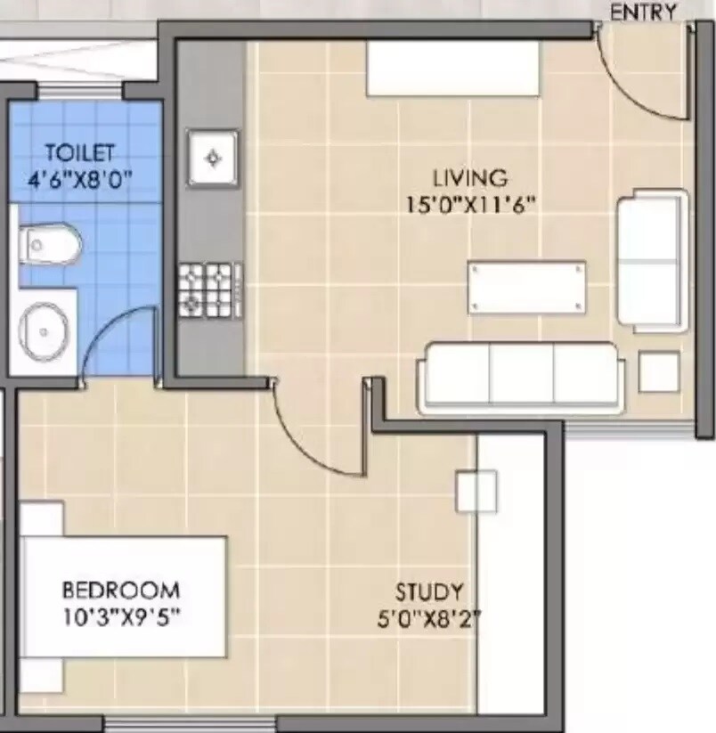 Floor plan of 1 BHK 448 Sq. Ft. Apartment in BSR Zest, Bangalore