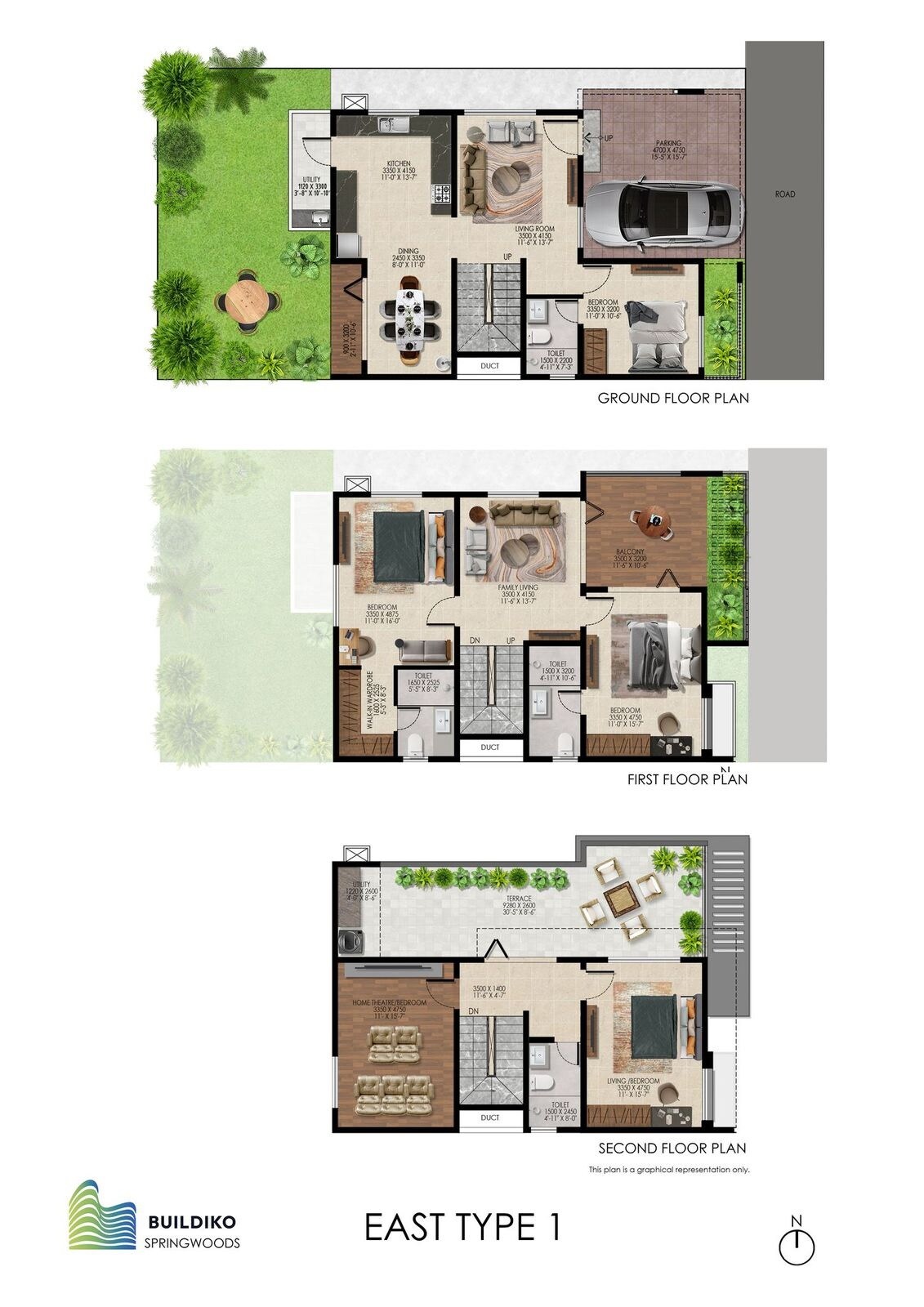 Floor plan of 4 BHK 2655 Sq. Ft. Villa in Buildiko Spring Woods, Bangalore