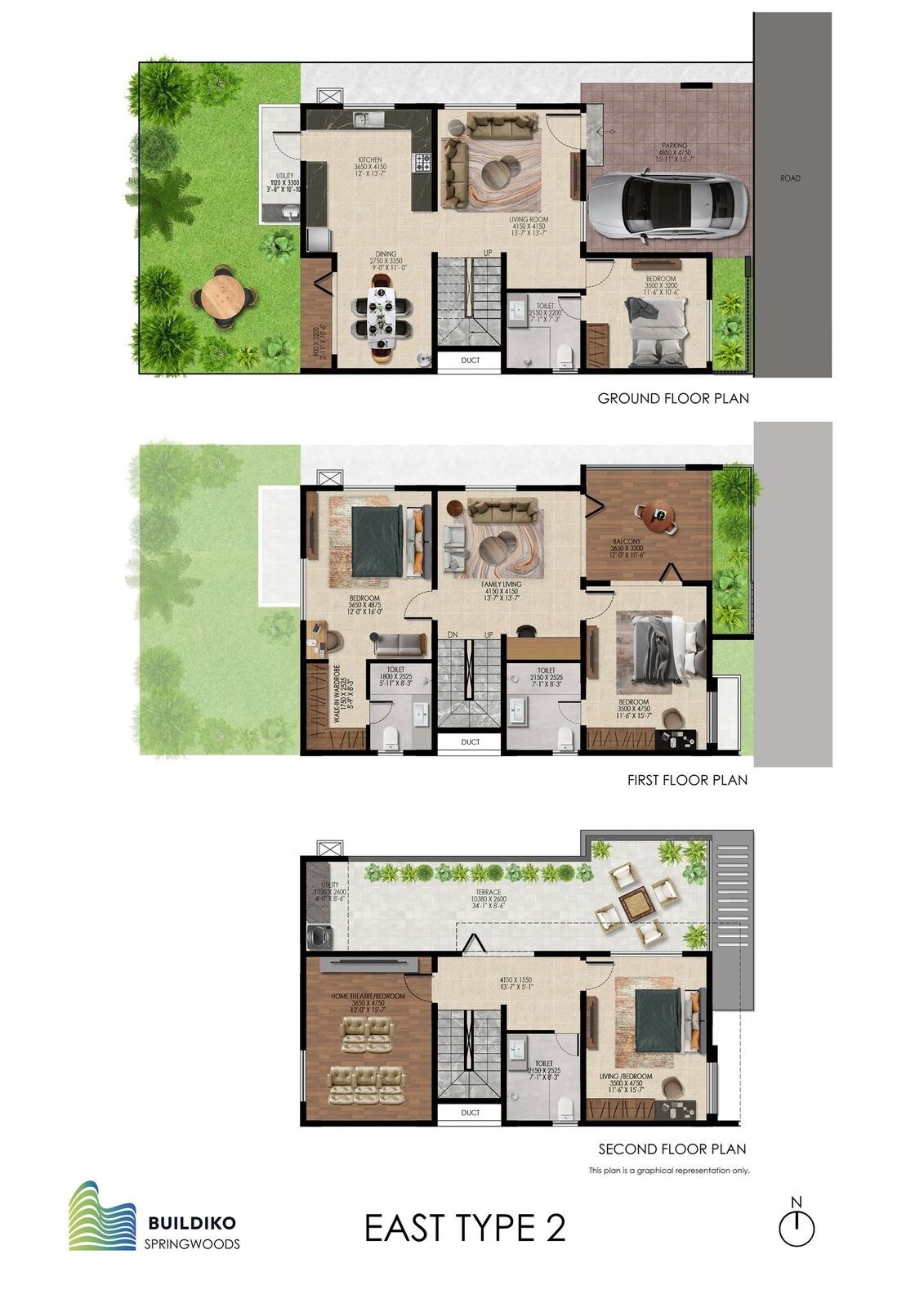 Floor plan of 4 BHK 2949 Sq. Ft. Villa in Buildiko Spring Woods, Bangalore