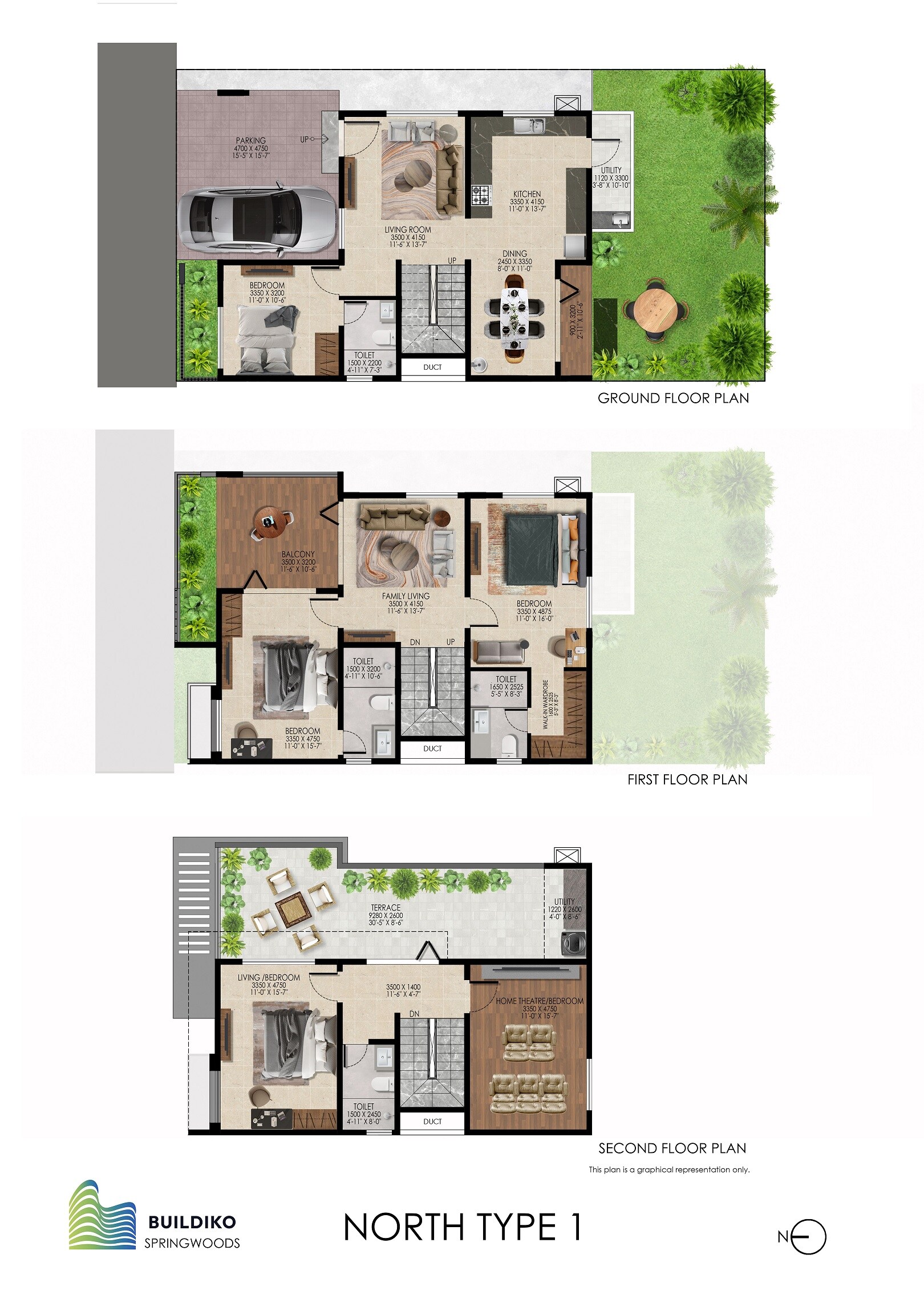 Floor plan of 4 BHK 3184 Sq. Ft. Villa in Buildiko Spring Woods, Bangalore