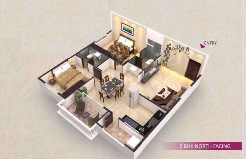 Floor plan of 2 BHK 1135 Sq. Ft. Apartment in Camellia Pride, Bangalore