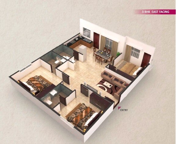 3 BHK 1350 Sq. Ft. Apartment