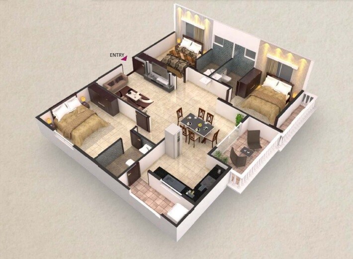 3 BHK 1350 Sq. Ft. Apartment
