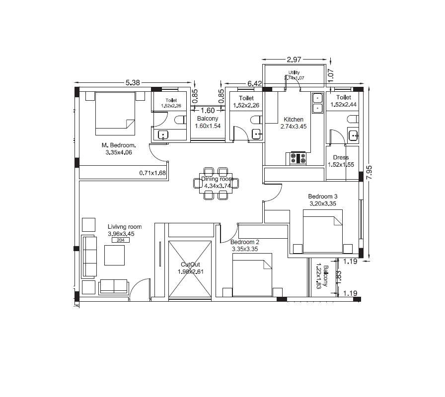 3 BHK 1980 Sq. Ft. Apartment in Candade Kay Arr Signature Tower