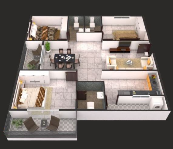 Floor plan of 3 BHK 1685 Sq. Ft. Apartment in Candeur Landmark, Bangalore