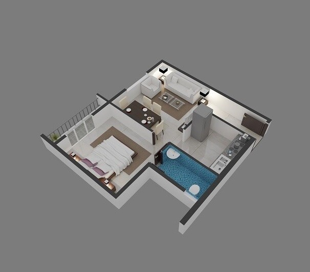 Floor plan of 1 BHK 615 Sq. Ft. Apartment in Candeur Signature, Bangalore