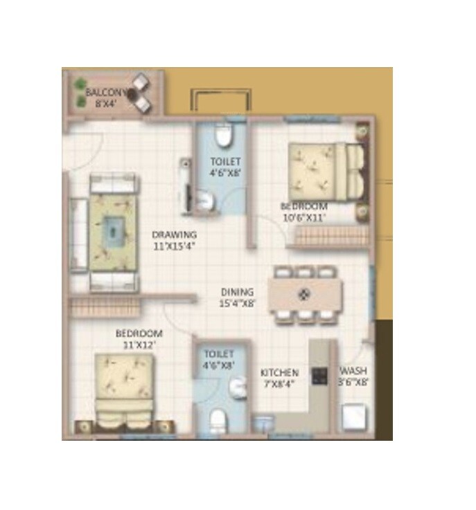 2 BHK 1105 Sq. Ft. Apartment