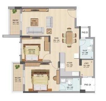 Floor plan of 2 BHK 1349 Sq. Ft. Apartment in Capstone Life Flowing Tree, Bangalore