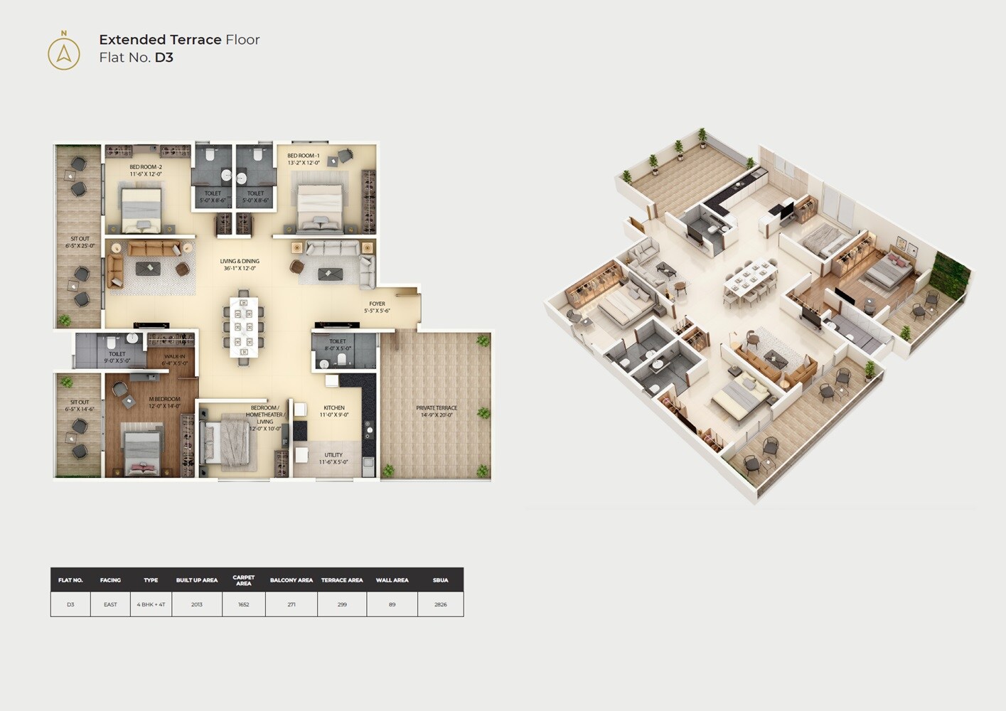Floor plan of 4 BHK 2826 Sq. Ft. Apartment in Amberstone Ventara Residences, Bangalore