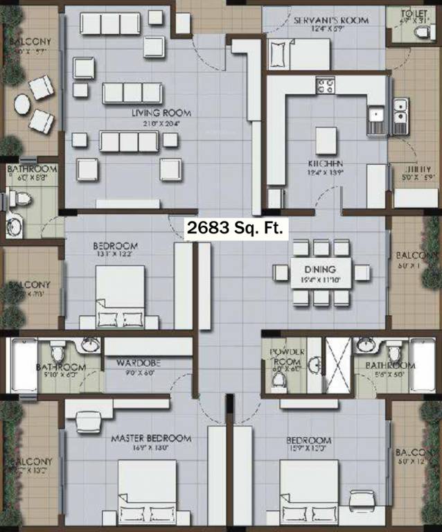 Floor plan of 3 BHK 2683 Sq. Ft. Apartment in Carbon Nethaniah, Bangalore