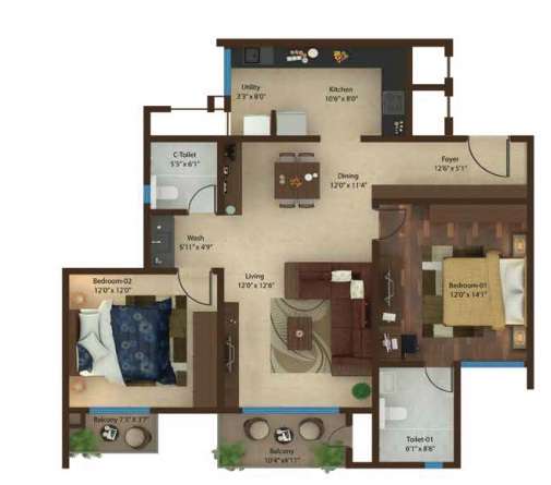 2 BHK 1352 Sq. Ft. Apartment in Carmel Heights