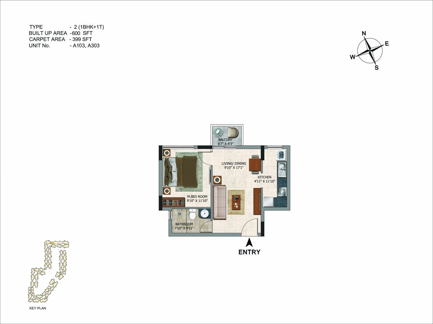 1 BHK 600 Sq. Ft. Apartment