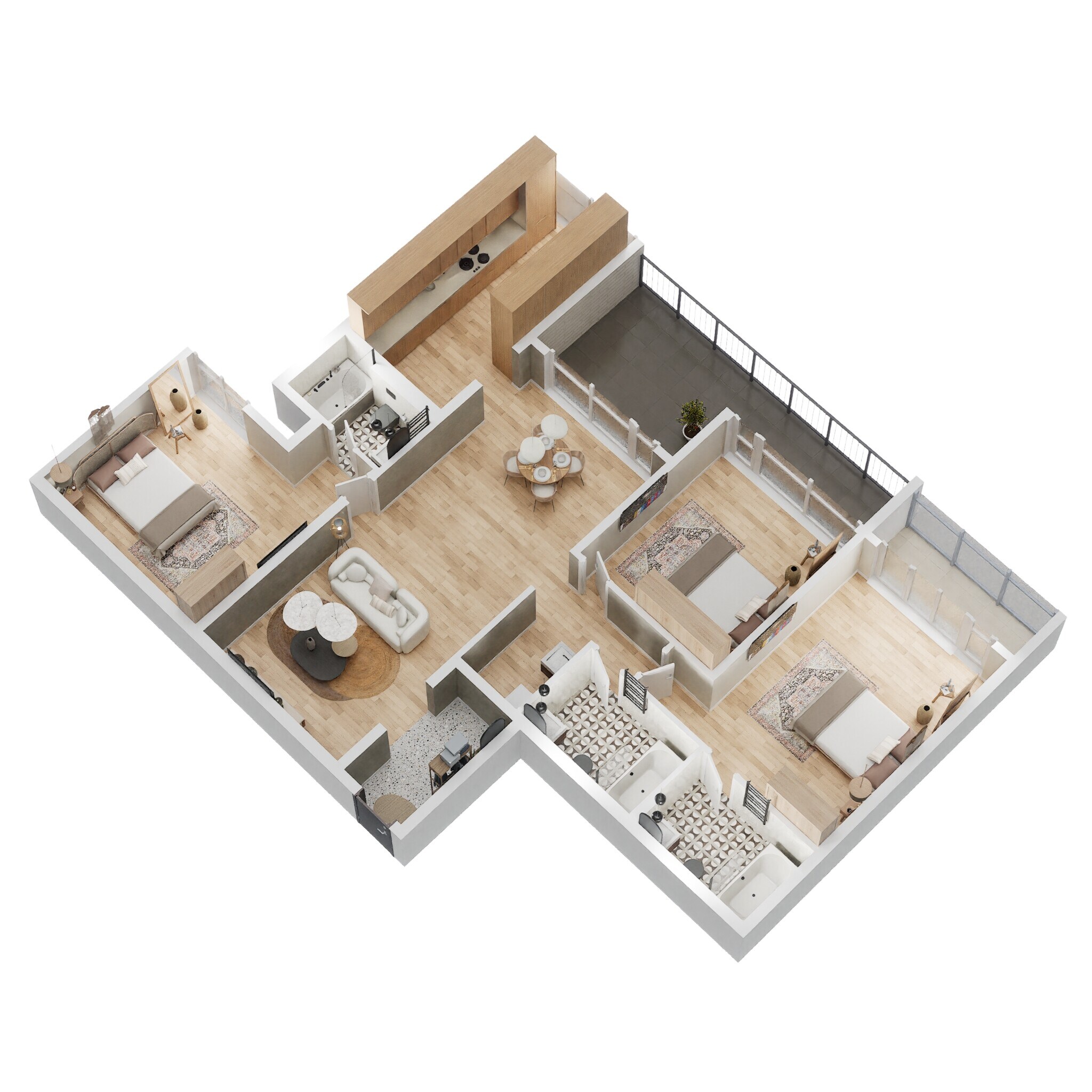 Floor plan of 3 BHK 1999 Sq. Ft. Apartment in Casagrand Amor, Bangalore