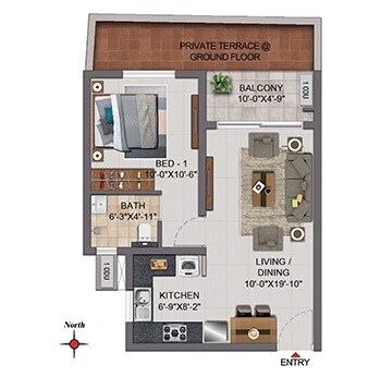 Floor plan of 1 BHK 681 Sq. Ft. Apartment in Casagrand Boulevard, Bangalore